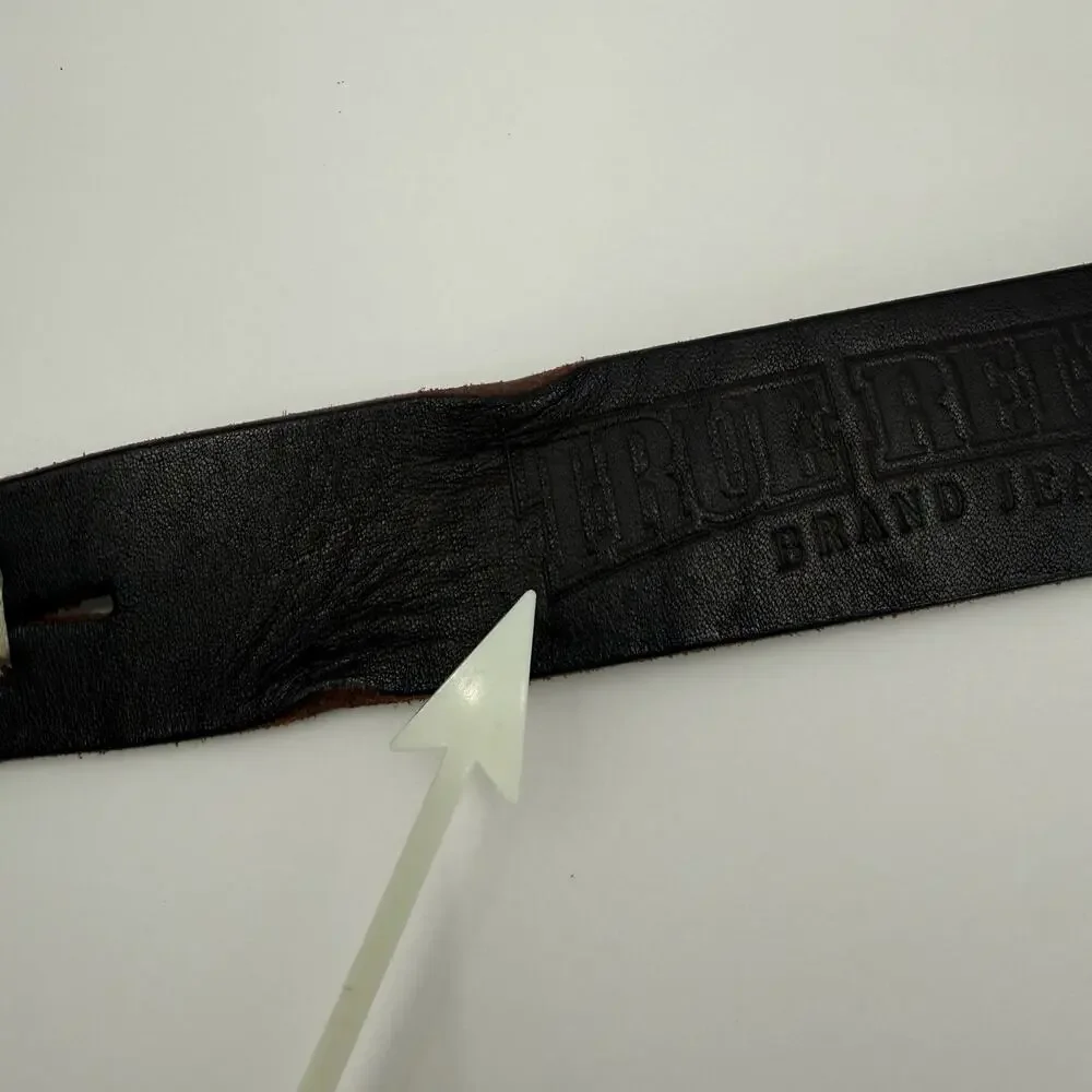 True Religion Jeans Belt Women's Size 22 NWT with Flaws Brown Leather Silver